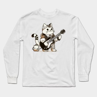 Cat Playing Electric Guitar Rock Music Funny Cat Long Sleeve T-Shirt